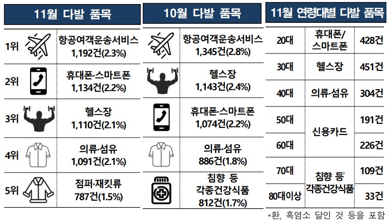 11월 소비자상담 5만1630건…겨울 점퍼·재킷 불만 132% 급증