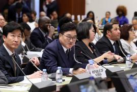 우원식 국회의장은 30일 제6차 세계국회의장회의에 이틀째 참석해 각국 의회에 기후행동을 위한 적극적 역할을 촉구했다. 사진=국회