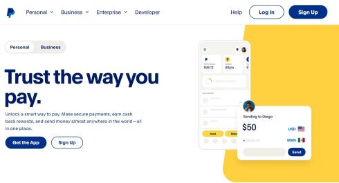 페이팔 홈페이지 (출처 = PayPal)