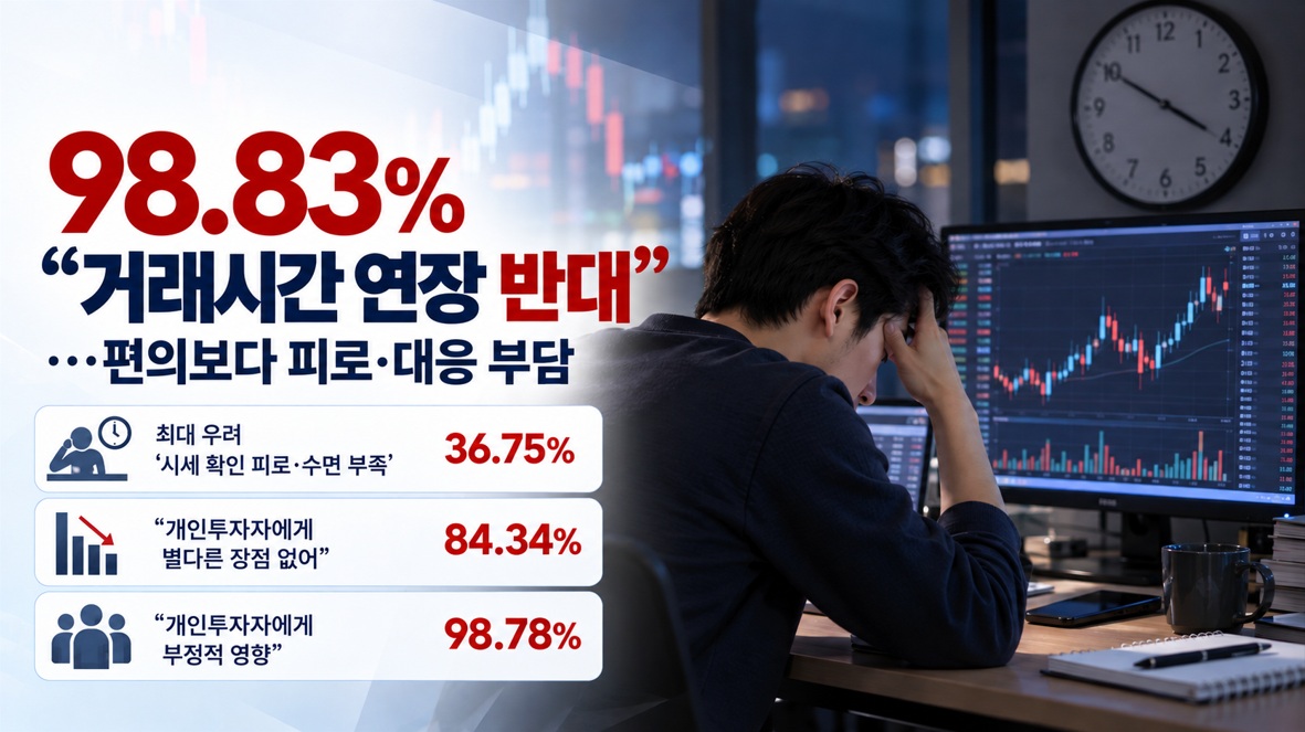 [폴플러스] 개인투자자 설문서 98.83% “거래시간 연장 반대”…편의보다 피로·대응 부담