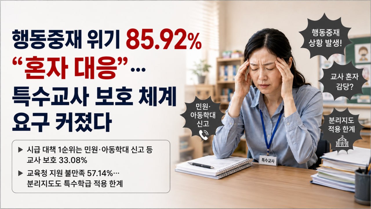 [폴플러스] 행동중재 위기 85.92% “혼자 대응”…특수교사 보호 체계 요구 커졌다